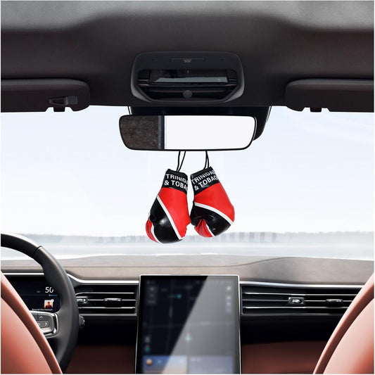 1 Pair Mini Boxing Gloves for Car Mirror, Miniature Punching Gloves Christmas Ornament, Hanging Decoration or Souvenir Display for Home & Car Use, Universal Auto Accessories (Jamaica)