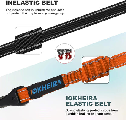 Dog Seat Belt 3-In-1 Car Harness for Dogs Adjustable Safety Seatbelt for Car Nylon Reflective Bungee Fabric Dog Car Harness with Clip Hook Latch & Buckle, Swivel Zinc Alloy Carabiner (Orange)