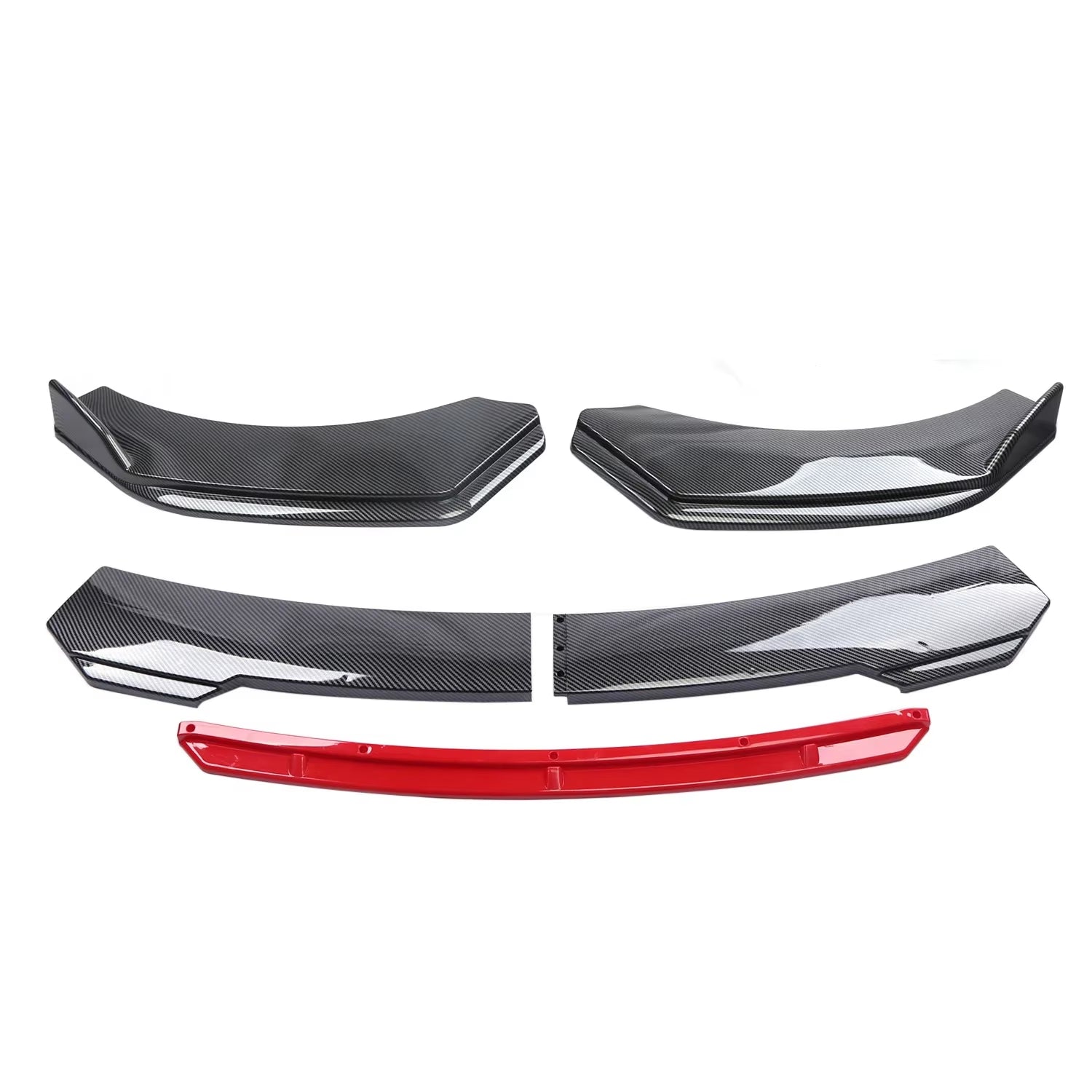 Sharp Gloss Black Red Tongue Front Bumper Lip Chin Spoiler Splitter Diffuser Body Kit Trim Air Dam Protector Universal Most Car
