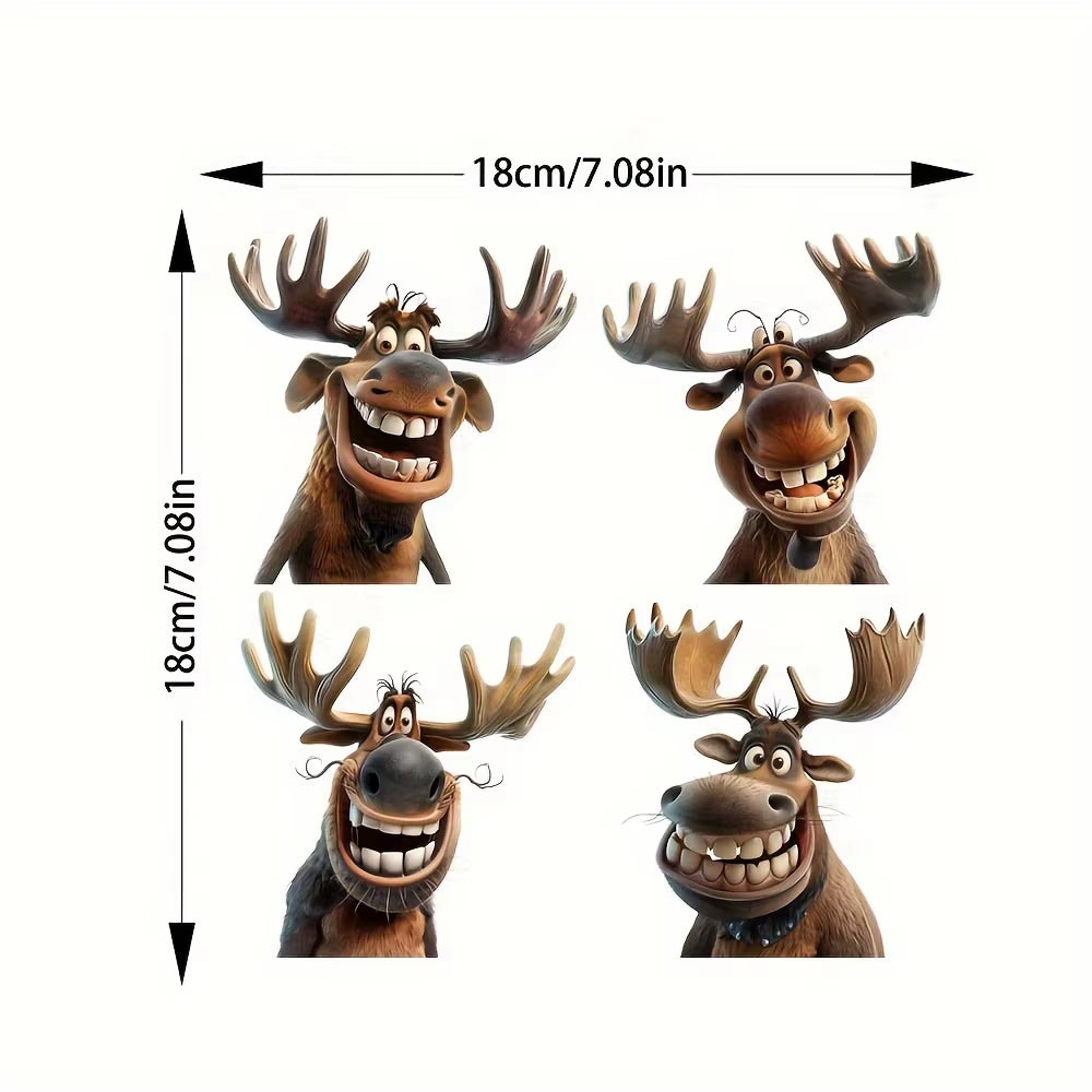 4PCS Cartoon Moose Car Stickers for Auto Window Bumper Side Body Trunk Waterproof Vinyl Decals Durable Christmas Decoration