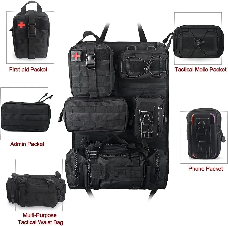 Car Rear Seat Tactical Storage Bag with 5 Molle Pouch Vehicle Molle Panel Organizer,,Hanging Bag Universal Fits for All Vehicel