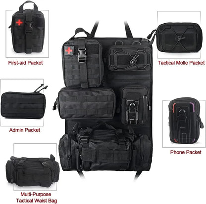 Car Rear Seat Tactical Storage Bag with 5 Molle Pouch Vehicle Molle Panel Organizer,,Hanging Bag Universal Fits for All Vehicel
