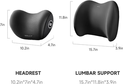 Car Back Cushion Lumbar Support and Neck Pillow Kit, Memory Foam Ergonomic Cushion for Lower Back Support Cervical Headrest