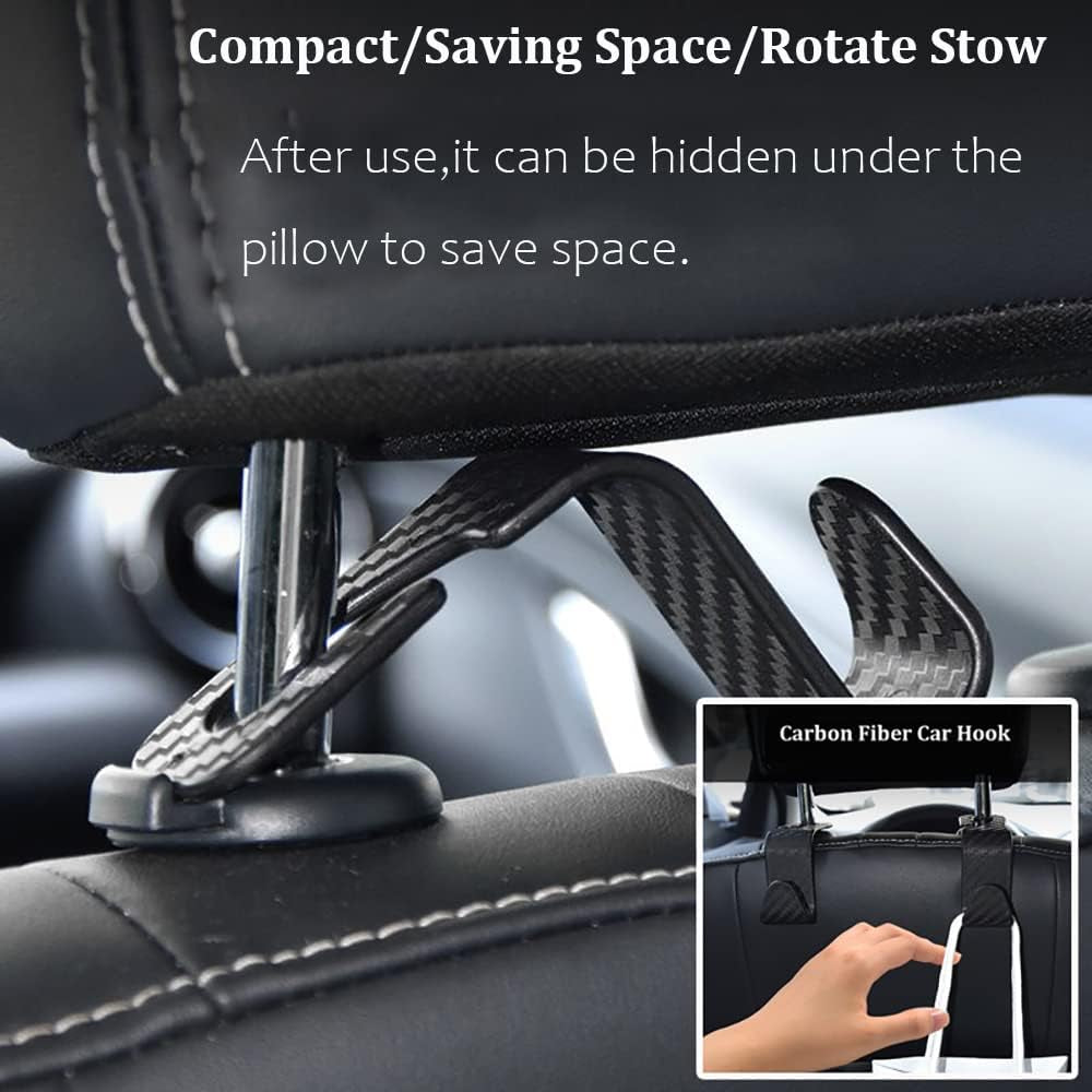 Car Headrest Hook for Purses and Bags 4 Packs, Back Seat Headrest Hanger,Universal Vehicle Storage Organizer(Carbon Fiber,4Pcs)