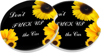 Car Coasters 2 Pack, Small 2.56" Stone Car Cupholder Absorbent Coaster Set for Women Men Drink Cup Holder Coasters (USA Flag)