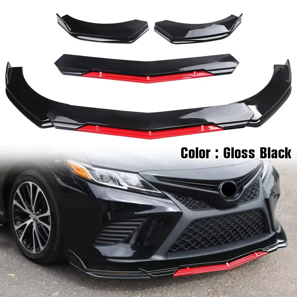 Sharp Gloss Black Red Tongue Front Bumper Lip Chin Spoiler Splitter Diffuser Body Kit Trim Air Dam Protector Universal Most Car