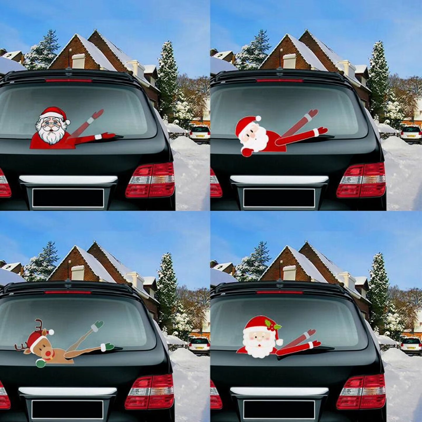 Car Window Wiper Sticker Xmas Santa Claus Cartoon Rear Windshield Window Waving Stickers Decals Car Christmas Accessories