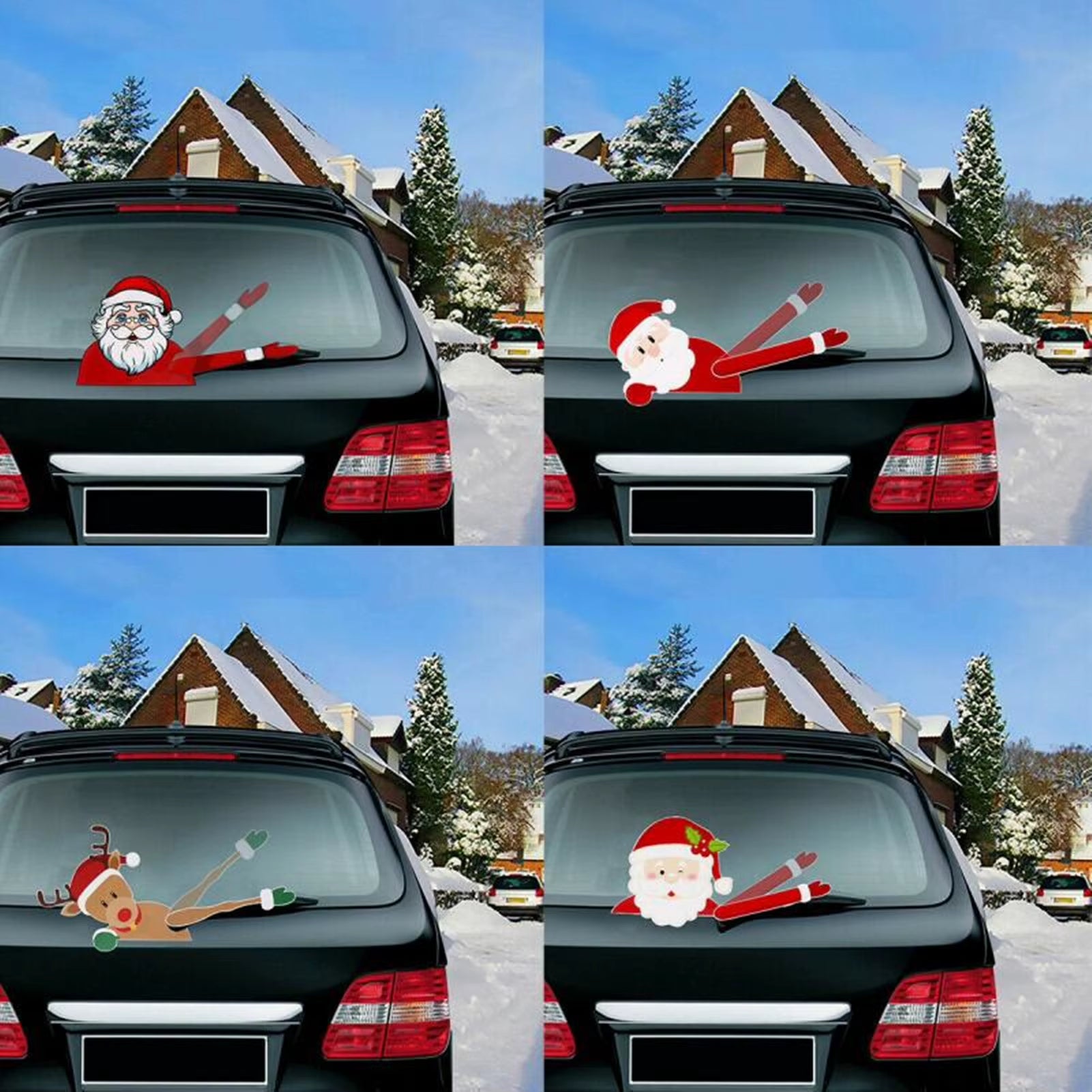 Car Window Wiper Sticker Xmas Santa Claus Cartoon Rear Windshield Window Waving Stickers Decals Car Christmas Accessories