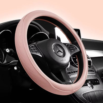 Napa Leather Perforated Patchwork Car Steering Wheel Cover, Non-Slip, Breathable, Universal 15 Inch (Approx. 38.1Cm)