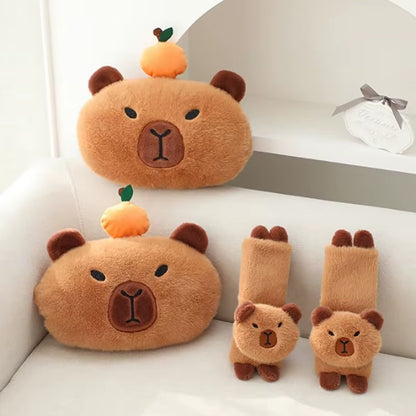 Car Headrest Neck Pillow Capybara Plush Shoulder Protection Cute Tissue Box Kawaii Car Decoration of Car Supplies Plushie Gift