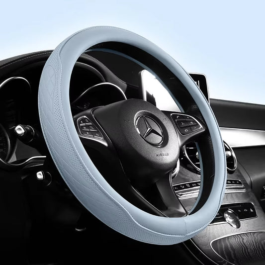 Napa Leather Perforated Patchwork Car Steering Wheel Cover, Non-Slip, Breathable, Universal 15 Inch (Approx. 38.1Cm)