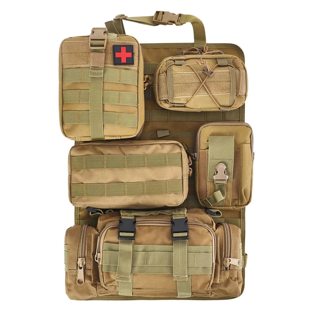 Car Rear Seat Tactical Storage Bag with 5 Molle Pouch Vehicle Molle Panel Organizer,,Hanging Bag Universal Fits for All Vehicel