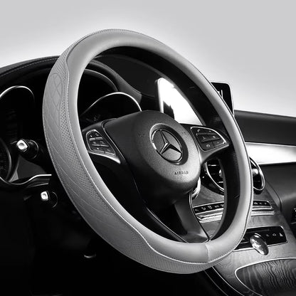 Napa Leather Perforated Patchwork Car Steering Wheel Cover, Non-Slip, Breathable, Universal 15 Inch (Approx. 38.1Cm)