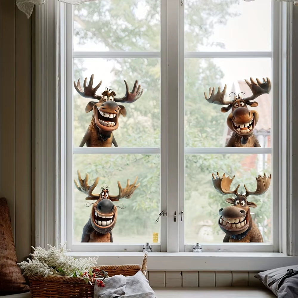 4PCS Cartoon Moose Car Stickers for Auto Window Bumper Side Body Trunk Waterproof Vinyl Decals Durable Christmas Decoration