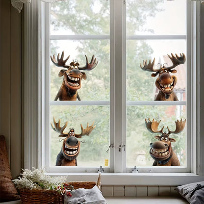 4PCS Cartoon Moose Car Stickers for Auto Window Bumper Side Body Trunk Waterproof Vinyl Decals Durable Christmas Decoration