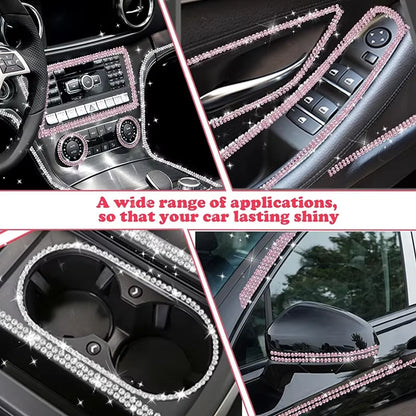 Pink Bling Car Trim Self-Adhesive 16.4Ft Rhinestone Car Interior Accessories for Women Car Crystal Door Stickers Car Dashboard D