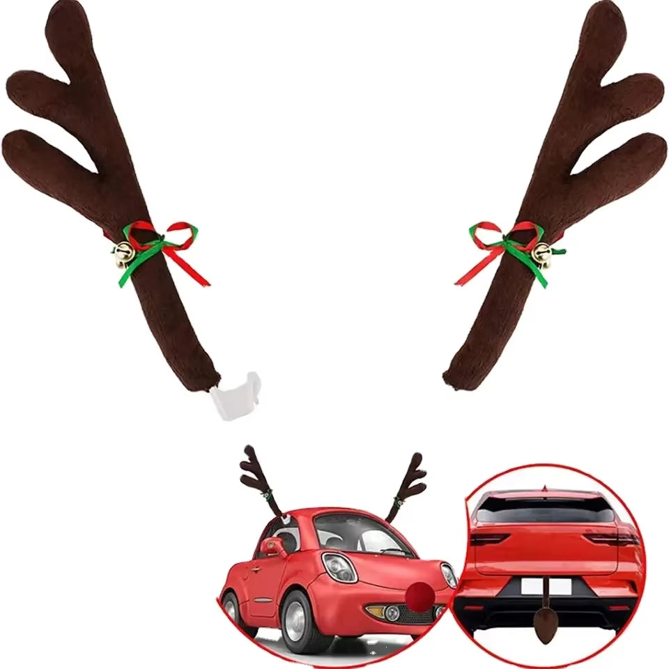 Christmas Antlers Car Set Christmas Car Decoration Antlers Car Christmas Gift Set Car Accessories Decorative Hangings