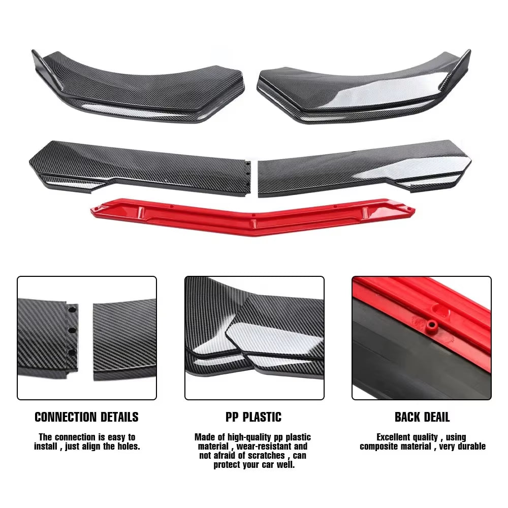 Sharp Gloss Black Red Tongue Front Bumper Lip Chin Spoiler Splitter Diffuser Body Kit Trim Air Dam Protector Universal Most Car