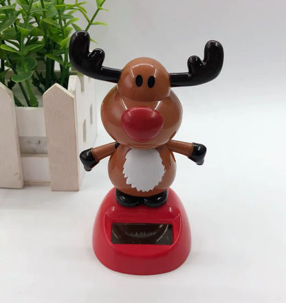 Christmas Car Decoration Solar Dancing Santa Claus Car Ornament Tree Elk Snowman Bobblehead Doll Merry Christmas Gift Accessory