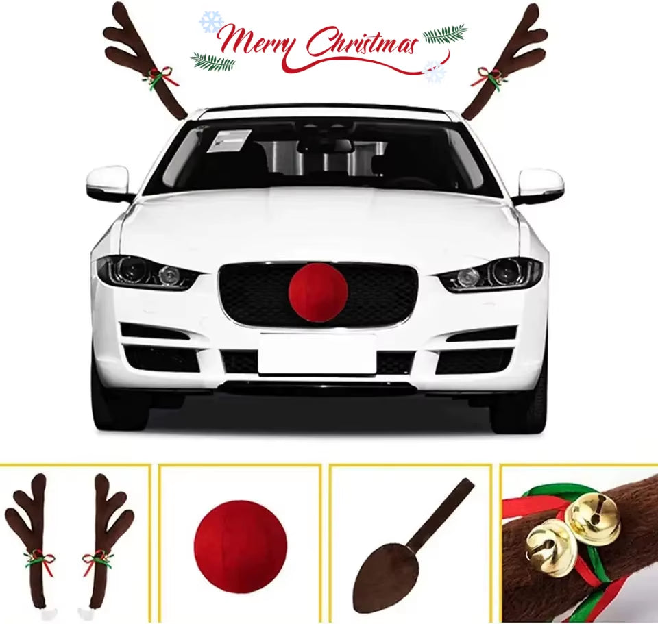 Christmas Antlers Car Set Christmas Car Decoration Antlers Car Christmas Gift Set Car Accessories Decorative Hangings