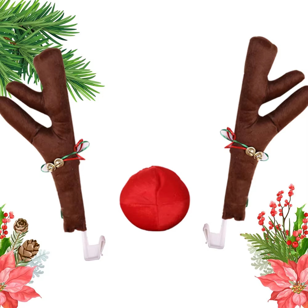Christmas Antlers Car Set Christmas Car Decoration Antlers Car Christmas Gift Set Car Accessories Decorative Hangings