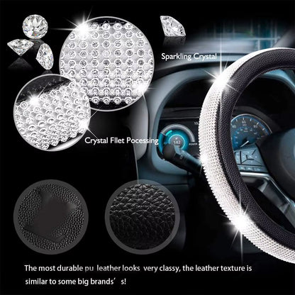 2022 Bling Bling Diamond Rhinestones Crystal Car Steering Wheel Cover PU Leather Auto Accessories Case Car Styling