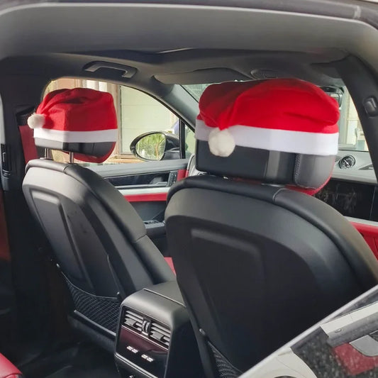 Car Headrest Cover Father Christmas Hat Car Seat Headrest Cover Christmas Car Headwear Accessories Christmas Decoration Ornament