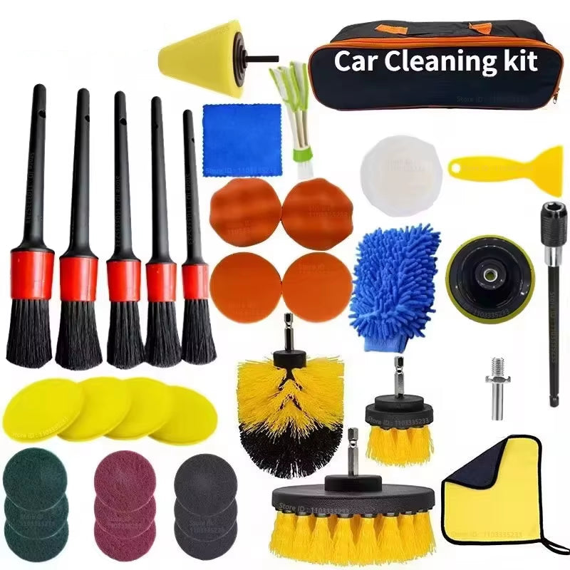 ZOPOSON New Car Cleaning Kit Scrubber Drill Detailing Brush Set Air Conditioner Vents Towel Polisher Car Auto Detailing Tools
