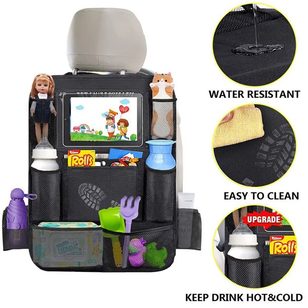 Car Backseat Organizer with Touch Screen Tablet Holder Auto Storage Pockets Cover Car Seat Back Protectors for Trip Kids Travel