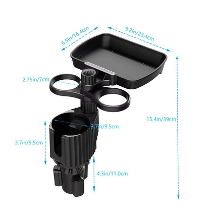 4 in 1 Car Cup Holder Extension Food Tray 360-Degree Rotation Center Console Snacks Tray Drink Holder 3Kg Load-Bearing