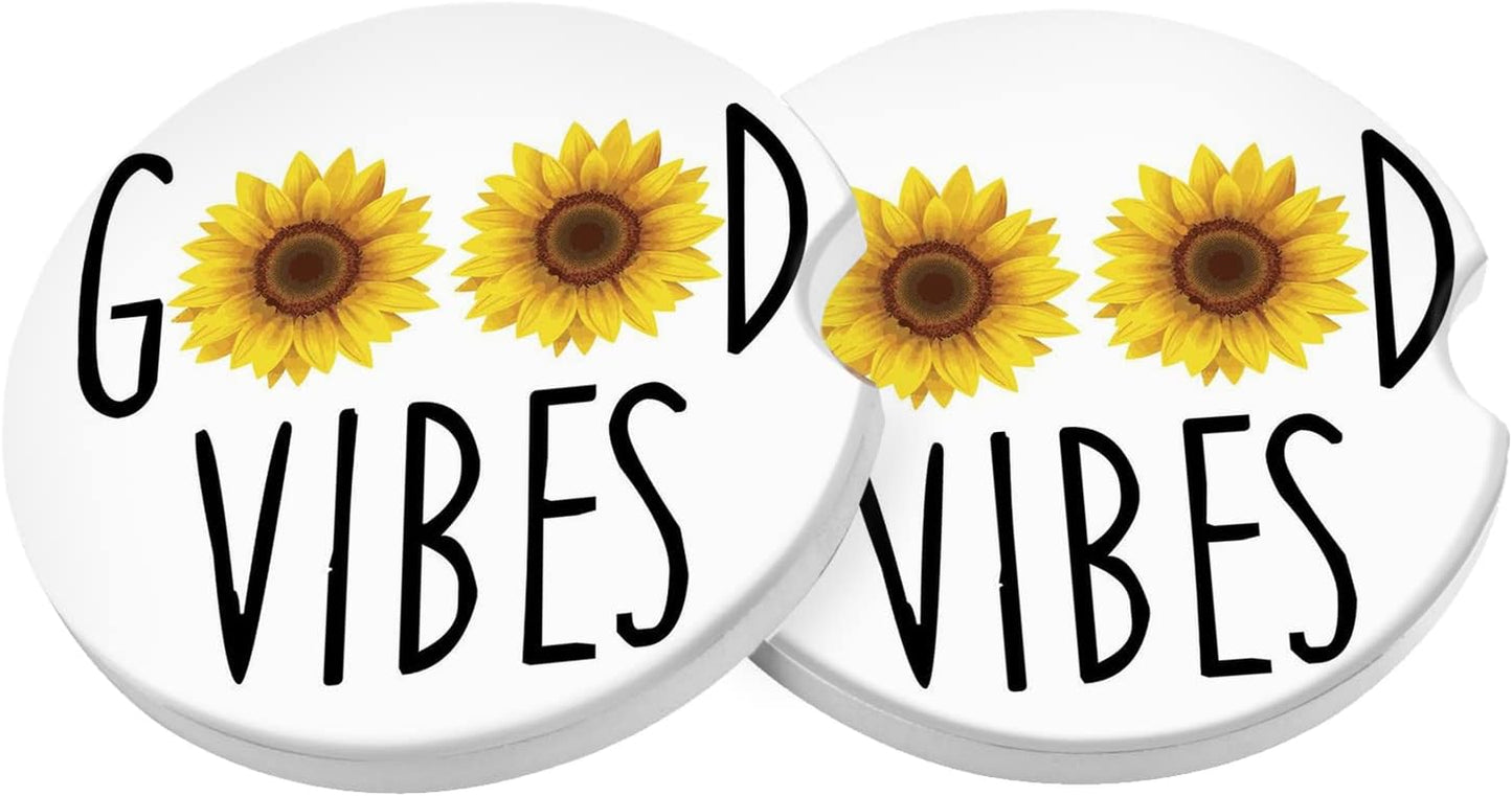 Car Coasters 2 Pack, Small 2.56" Stone Car Cupholder Absorbent Coaster Set for Women Men Drink Cup Holder Coasters (USA Flag)