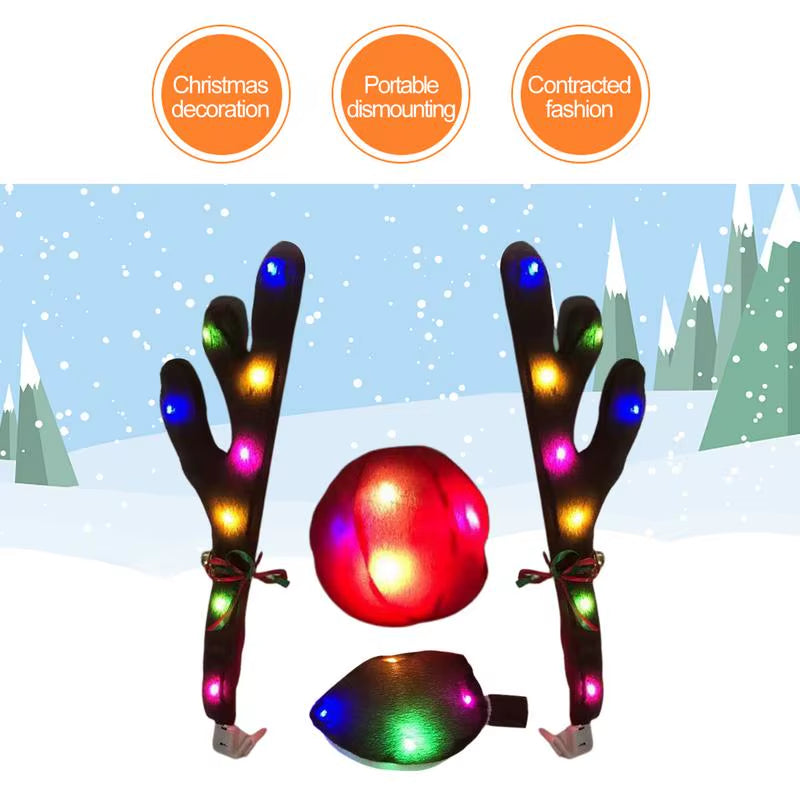 LED Glowing Antlers Christmas Car Decoration Car Truck Costume Reindeer Deer Antlers for Truck SUV Elk Vehicle Decor Accessories