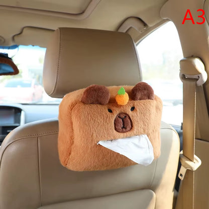 Car Headrest Neck Pillow Capybara Plush Shoulder Protection Cute Tissue Box Kawaii Car Decoration of Car Supplies Plushie Gift