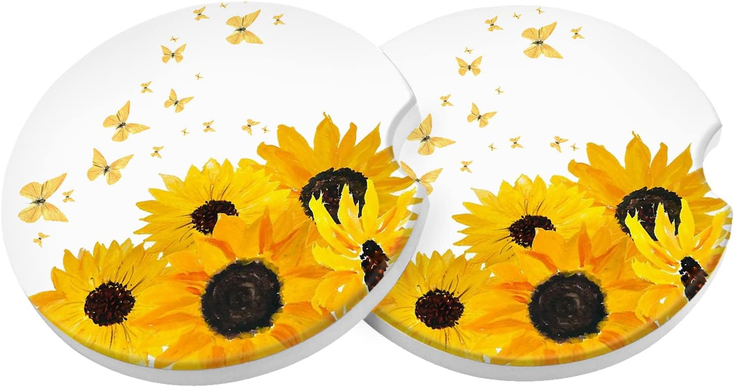 Car Coasters 2 Pack, Small 2.56" Stone Car Cupholder Absorbent Coaster Set for Women Men Drink Cup Holder Coasters (USA Flag)