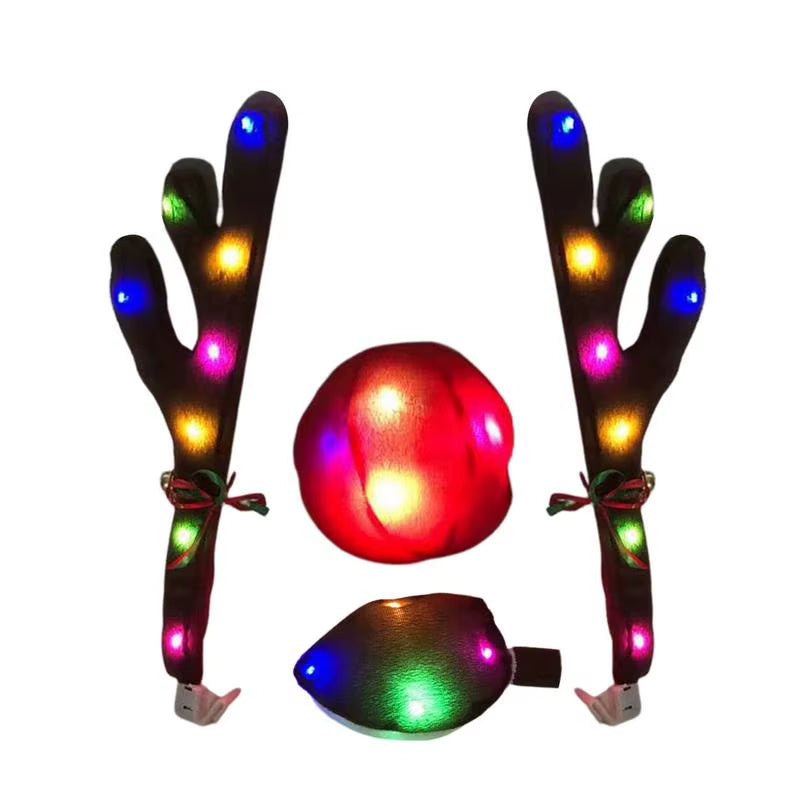 LED Glowing Antlers Christmas Car Decoration Car Truck Costume Reindeer Deer Antlers for Truck SUV Elk Vehicle Decor Accessories