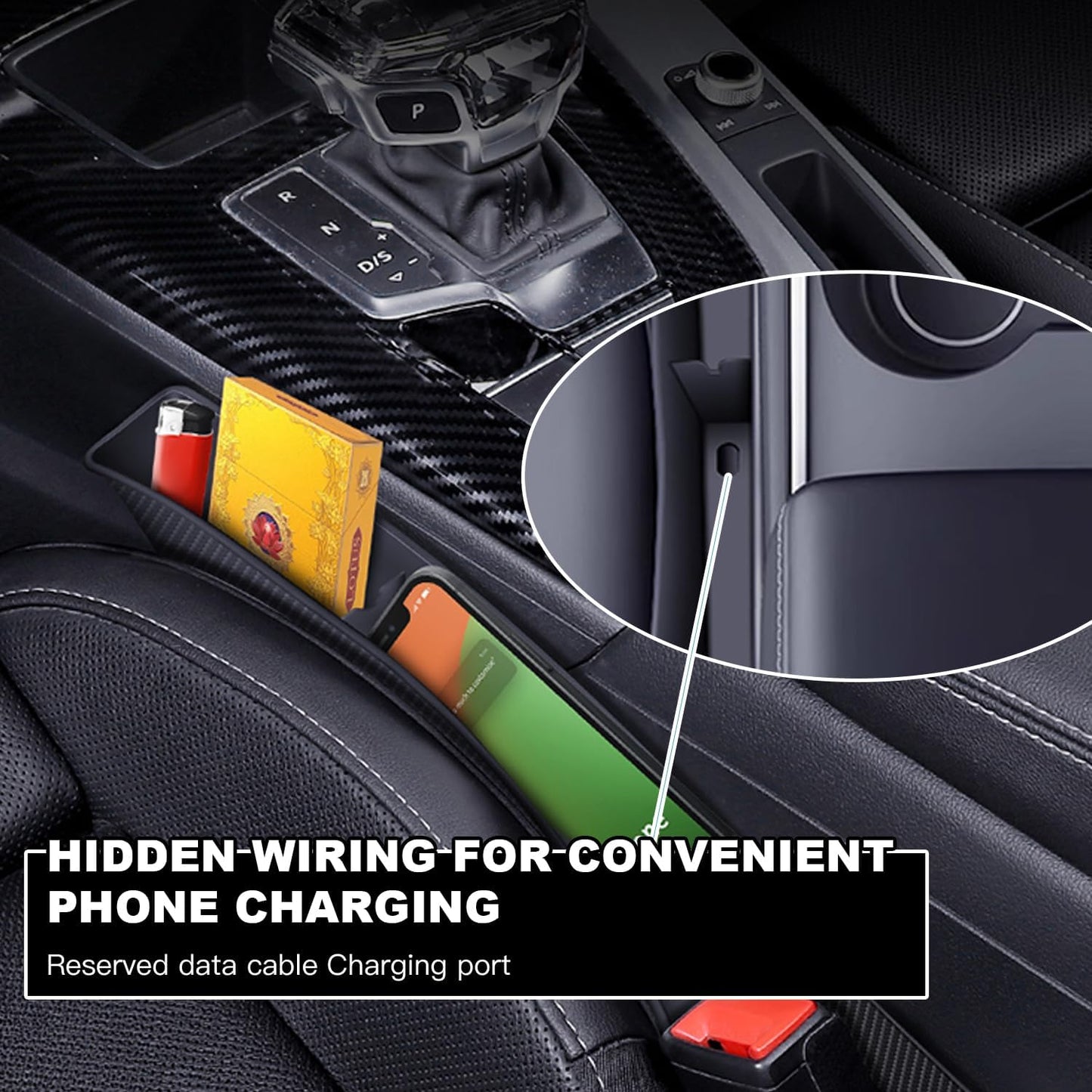 2PCS Car Seat Gap Filler Organizer,Multifunctional Car Gap Fillers with USB and Phone Holder, Universal Car Seat Storage Organizer between Seats for Phone, Keys, Eyeglasses(Black)