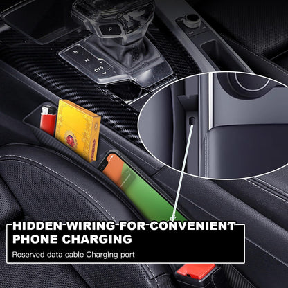 2PCS Car Seat Gap Filler Organizer,Multifunctional Car Gap Fillers with USB and Phone Holder, Universal Car Seat Storage Organizer between Seats for Phone, Keys, Eyeglasses(Black)