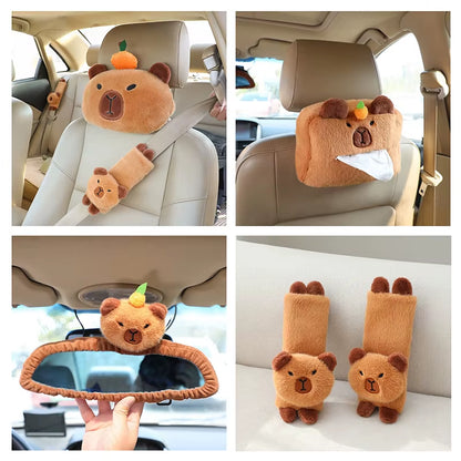 Car Headrest Neck Pillow Capybara Plush Shoulder Protection Cute Tissue Box Kawaii Car Decoration of Car Supplies Plushie Gift